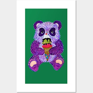 Purple Panda with Ice Cream Cone Posters and Art